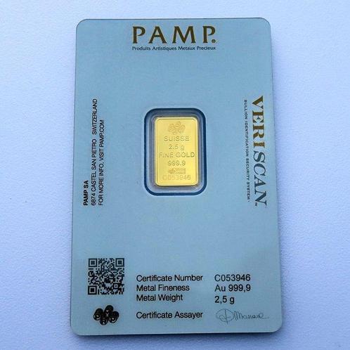 2,5 gram - Goud .999 - Pamp Suisse Goldbarren Fortuna in, Postzegels en Munten, Edelmetalen en Baren