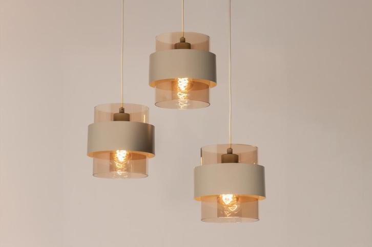 Rietveld Hanglampen - Beige - Glas, Metaal, Huis en Inrichting, Lampen | Hanglampen, Verzenden
