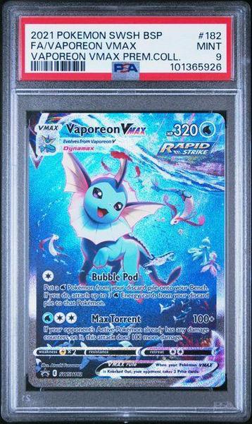 Vaporeon VMAX (SWSH 182) PSA 9 beschikbaar voor biedingen