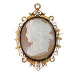 Broche - 18 karaat Roségoud - Parel - Cameo, Victoriaans