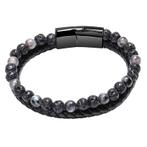 Fako Bijoux® - Leren Natuurstenen Armband Heren - Zwart Leer, Sieraden, Tassen en Uiterlijk, Armbanden, Verzenden, Nieuw