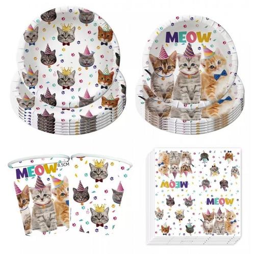 50-delige set Happy Cats met bordjes, bekertjes en servetten, Dieren en Toebehoren, Katten-accessoires, Nieuw, Verzenden