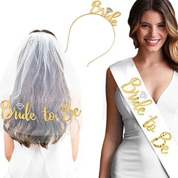 3-delige Bride to Be set wit met goud beschikbaar voor biedingen