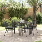 vidaXL 5-delige Tuin Eetset met Kussens in Zwart Poly Rattan, Tuin en Terras, Tuinstoelen, Verzenden, Nieuw, Rotan