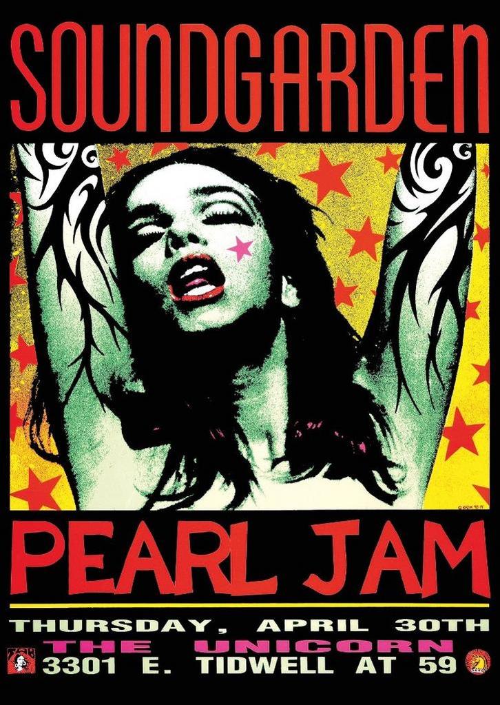 Posters - Poster Soundgarden - Pearl Jam, at The Unicorn, Verzamelen, Muziek, Artiesten en Beroemdheden, Zo goed als nieuw, Verzenden