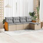 vidaXL 5-delige Loungeset met kussens poly rattan beige, 5 zitplaatsen, Nieuw, Loungeset, Verzenden