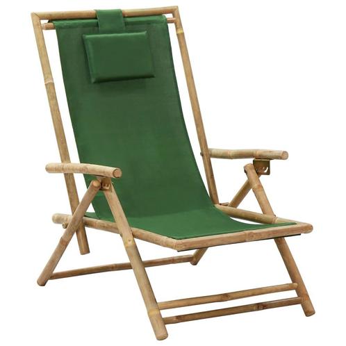 vidaXL Relaxstoel verstelbaar bamboe en stof groen, Tuin en Terras, Tuinstoelen, Nieuw, Hout, Verzenden
