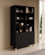 Meubella | Boekenkast zwart 100cm lattenpatroon, 100 tot 150 cm, Verzenden, Nieuw, Modern