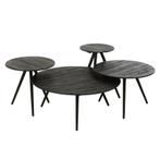 J-Line tafels Rond Gerecycleerd Teak - hout - zwart - set, Nieuw, Verzenden