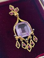 Hanger - 18 karaat Geel goud Amethist - Gemengde edelstenen