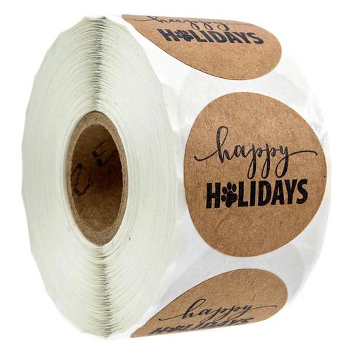 500 stickers labels happy holidays sticker pootje rol kraft, Huis en Inrichting, Woonaccessoires | Kunstplanten en Kunstbloemen