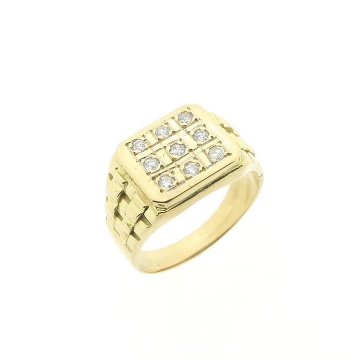 Gouden zegelring met diamanten; 0,54 ct., Sieraden, Tassen en Uiterlijk, Ringen, Heer, Met edelsteen, Overige kleuren, 19 tot 20