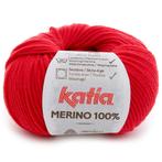 Katia Merino 100% - 04 rood - Wol Garen, Hobby en Vrije tijd, Breien en Haken, Ophalen of Verzenden, Nieuw