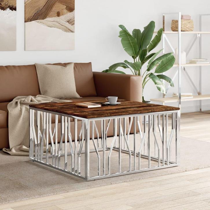vidaXL Salontafel roestvrij staal en massief gerecycled hout, Huis en Inrichting, Tafels | Salontafels, Nieuw, 100 tot 150 cm