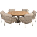 Saba Sardinia low dining tuinset 7 delig 160 cm rond teak, Tuin en Terras, Ophalen of Verzenden, Nieuw