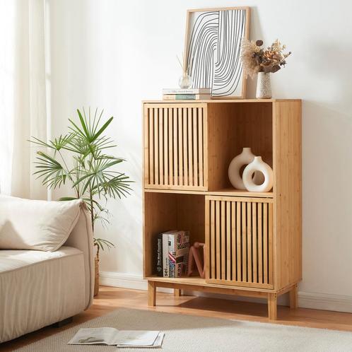 Boekenkast Ypäjä schap 120x83,5x39 cm bamboe naturel [en.cas, Huis en Inrichting, Kasten | Boekenkasten, Nieuw, Verzenden