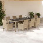 vidaXL 9-delige Tuinset met kussens poly rattan en glas, Tuin en Terras, Tuinsets en Loungesets, Nieuw, 8 zitplaatsen, Tuinset