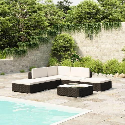 vidaXL 6-delige Loungeset met kussens poly rattan zwart, Tuin en Terras, Tuinsets en Loungesets, Loungeset, Nieuw, 6 zitplaatsen