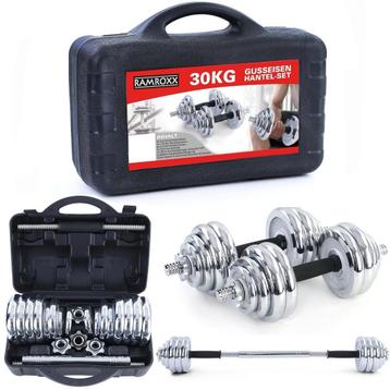 Dumbell set - halterset - 30 kg - chroom - in koffer beschikbaar voor biedingen