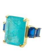 Zonder Minimumprijs - Ring - 9 kt. Geel goud, Zilver Paraiba, Sieraden, Tassen en Uiterlijk, Ringen, Nieuw