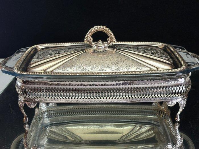 Serveerschaal (3) - Verzilverd, Pyrex - serveerschaal met, Antiek en Kunst, Antiek | Meubels | Tafels