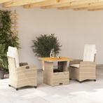 vidaXL 3-delige Tuinset met kussens poly rattan beige, 2 zitplaatsen, Nieuw, Tuinset, Verzenden