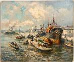 Evert Moll (1878-1955) - Bedrijvigheid in haven van, Antiek en Kunst, Kunst | Schilderijen | Klassiek