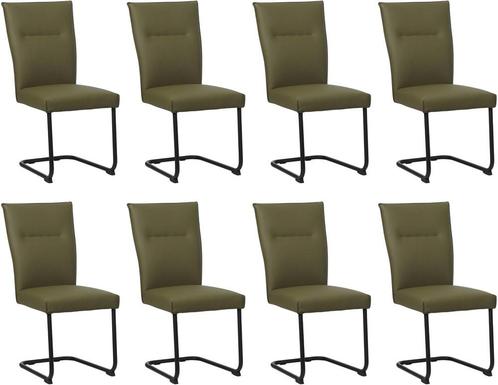 Set van 8 Olijfgroene leren   - poot rond zwart - Toledo Lee, Huis en Inrichting, Stoelen, Vijf, Zes of meer stoelen, Overige kleuren