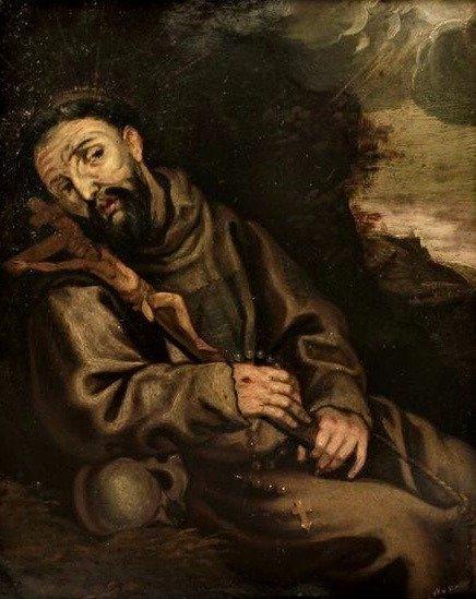 Spanish school (XVII) - Saint Francis of Assisi Ecstasy, Antiek en Kunst, Kunst | Schilderijen | Klassiek