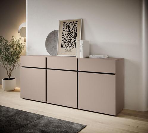 Meubella Dressoir Cainan beige zwart 180 cm, Huis en Inrichting, Kasten | Dressoirs, 25 tot 50 cm, Nieuw, 150 tot 200 cm, Verzenden