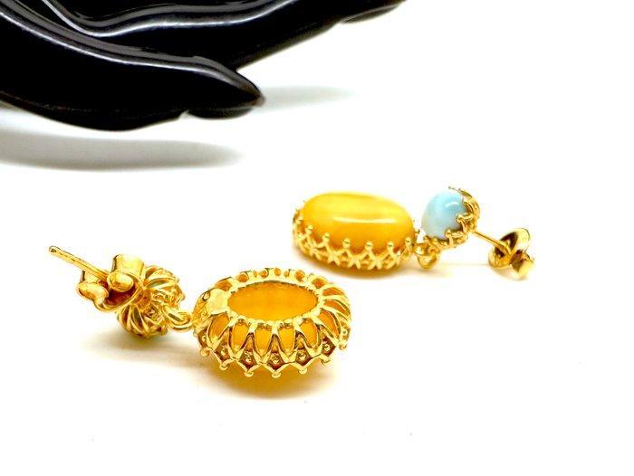 Oorringen van echt Baltisch amber en Larimar in sterling, Antiek en Kunst, Curiosa en Brocante