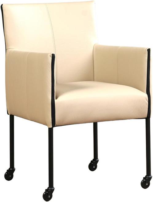 Taupe leren moderne kuipstoel - poot rond zwart met wiel - T, Huis en Inrichting, Stoelen, Eén, Overige kleuren, Nieuw, Leer, Ophalen of Verzenden