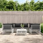 vidaXL 7-delige Loungeset met kussens staal wit, Tuin en Terras, Verzenden, Nieuw, Rvs, Loungeset
