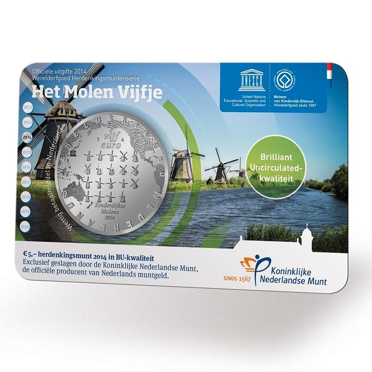 5 Euro 2014 Molen Vijfje BU Coincard, Postzegels en Munten, Munten | Nederland, Verzenden