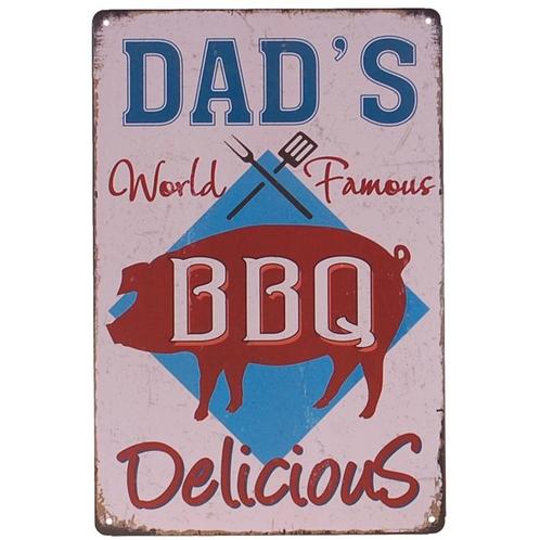 Metalen plaatje - Dads BBQ World Famous NIEUW, Huis en Inrichting, Woonaccessoires | Tekstborden en Spreuken, Nieuw, Ophalen of Verzenden