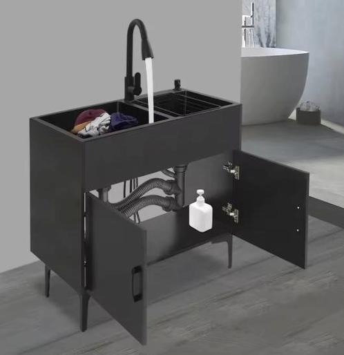 Wasbak met Kast – Dubbele Spoelbak en Uittrekbare Kraan, Huis en Inrichting, Keuken | Keukenelementen, Nieuw, Verzenden