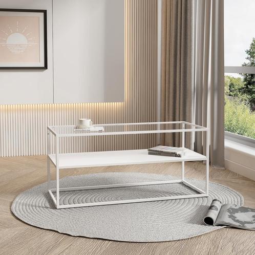 [en.casa] Salontafel Solund 102x43x46 cm staal wit mat, Huis en Inrichting, Tafels | Salontafels, Nieuw, Verzenden
