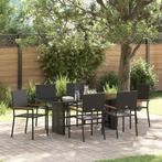 vidaXL Tuin Eetset 7 pcs Zwart 190 x 80 x 75 cm poly rattan, Verzenden, Nieuw, Rotan