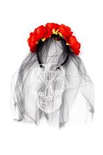 Haarband Bruid Schedel Rozen Sluier Skelet Diadeem Bloemen H, Ophalen of Verzenden, Nieuw, Halloween, Accessoires