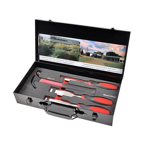Houtbeitelset en klauwhamer in metal opbergbox, Doe-het-zelf en Verbouw, Gereedschap | Handgereedschap, Ophalen of Verzenden