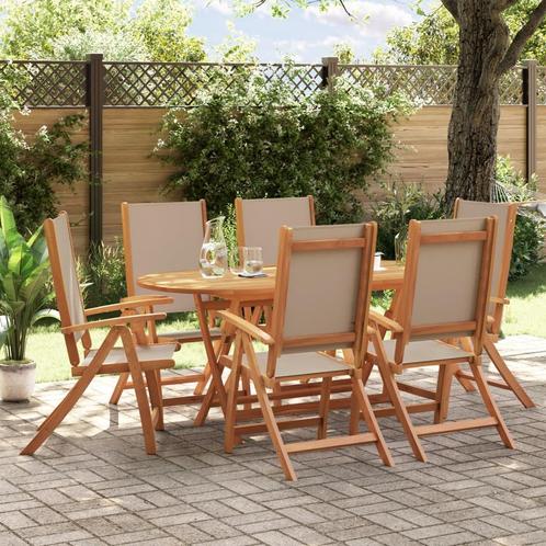 vidaXL 7-delige Tuinset massief acaciahout en textileen, Tuin en Terras, Tuinsets en Loungesets, Tuinset, Nieuw, 6 zitplaatsen