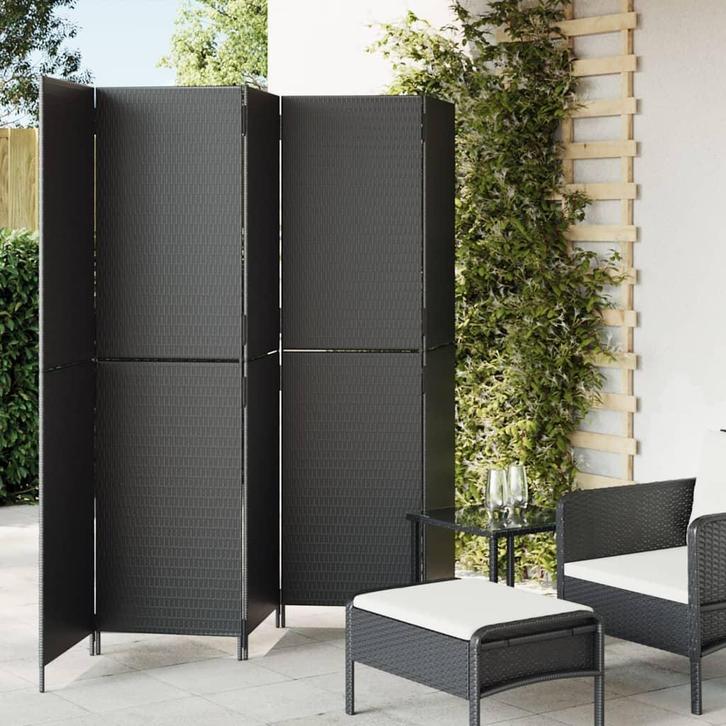 vidaXL Kamerscherm 5 panelen poly rattan zwart, Huis en Inrichting, Woonaccessoires | Kamerschermen, Nieuw, Verzenden