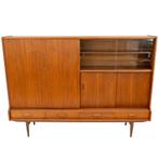 Highboard | Vintage | Teak | Glas |  3785, Huis en Inrichting, Kasten | Wandmeubels, Ophalen of Verzenden, Zo goed als nieuw, Teakhout
