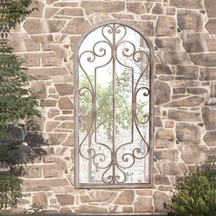 vidaXL Tuinspiegel 100x45 cm ijzer zandkleurig, Huis en Inrichting, Woonaccessoires | Spiegels, Nieuw, Verzenden