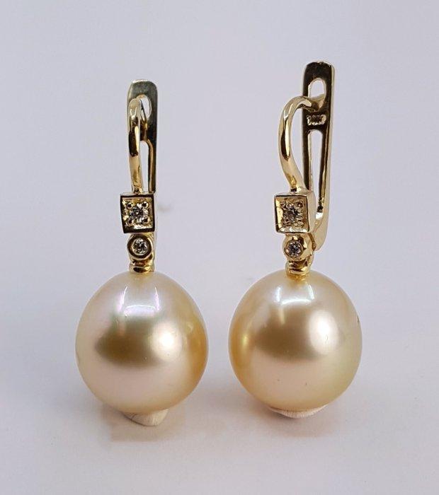 Oorbellen - 14 karaat Geel goud - 0.07ct. tw. - 11x12mm, Sieraden, Tassen en Uiterlijk, Oorbellen