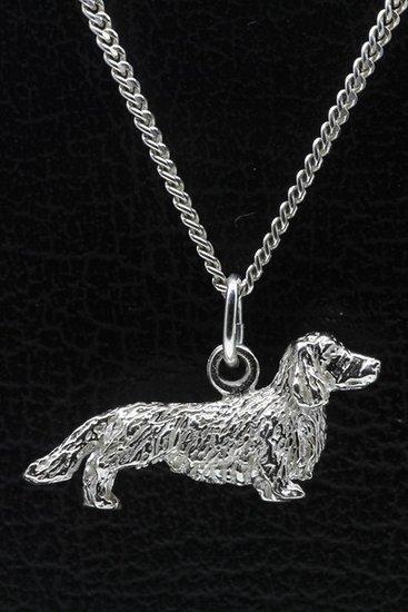 Zilveren Teckel langhaar ketting hanger - groot, Sieraden, Tassen en Uiterlijk, Kettinghangers, Verzenden