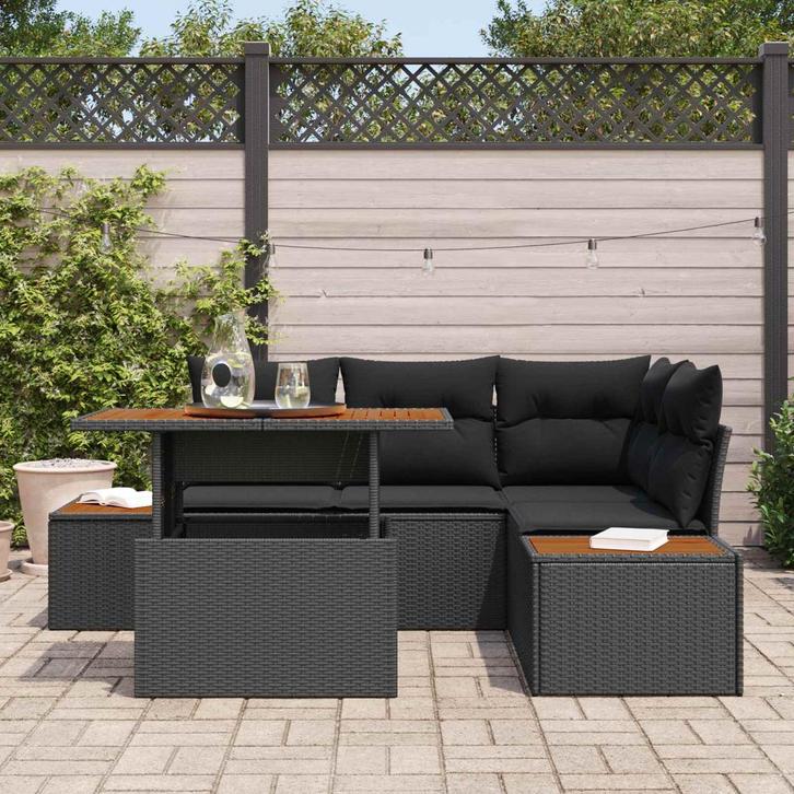 vidaXL Tuin Sofa Set met opslag 5 pcs Zwart Poly riet, Tuin en Terras, Tuinsets en Loungesets, Nieuw, Rotan, Verzenden