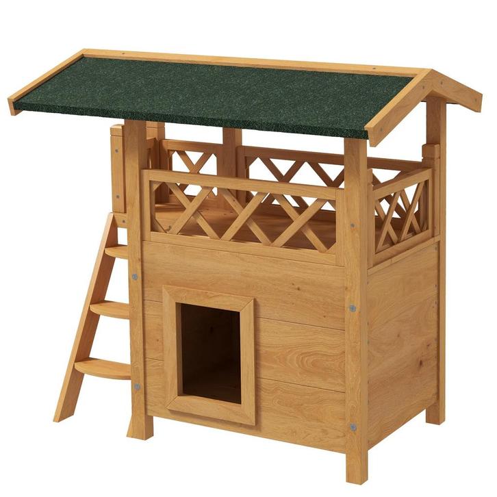 Kattenhuis 2-verdiepingen Met Asfaltdak &amp; Balkon, Massie, Tuin en Terras, Palen, Balken en Planken, Nieuw, Verzenden
