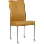Leren eetkamerstoel Comfort met wieltjes - Granada Amber (c, Huis en Inrichting, Stoelen, Overige kleuren, Leren eetkamerstoel Comfort met wieltjes - Granada Amber (cognac) - Poten staal rond RVS past perfect in uw interieur als u woonstijl: Modern is.