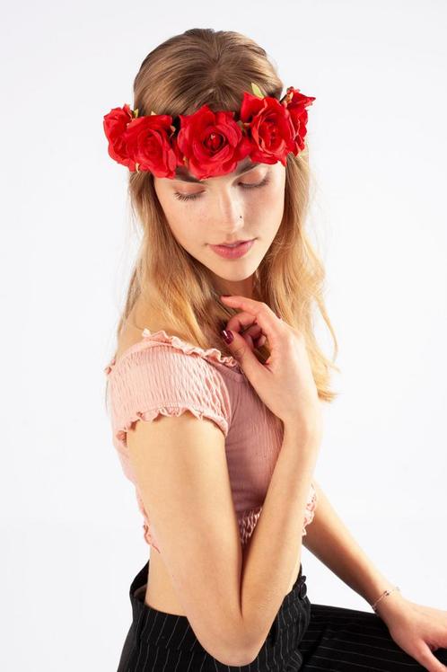 Rozenkrans 5 Rode Rozen Rood Bloemenkrans Haar Bloemen Haarb, Kleding | Dames, Carnavalskleding en Feestkleding, Accessoires, Nieuw